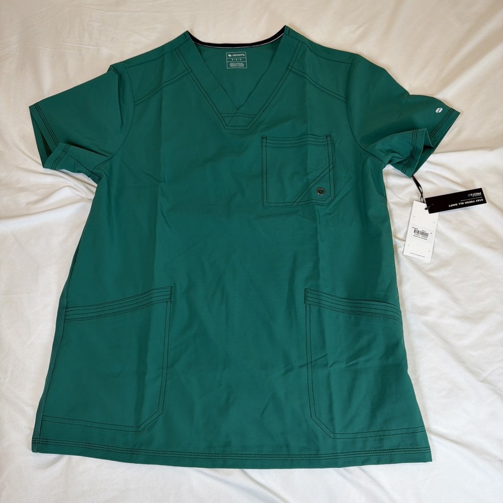 Infinity by Cherokee Mens V-Neck Scrub Top Hunter Green CK900A Medium NWT